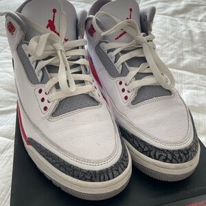 Air Jordan 3 Retro Nike Red and White Athletic Shoes